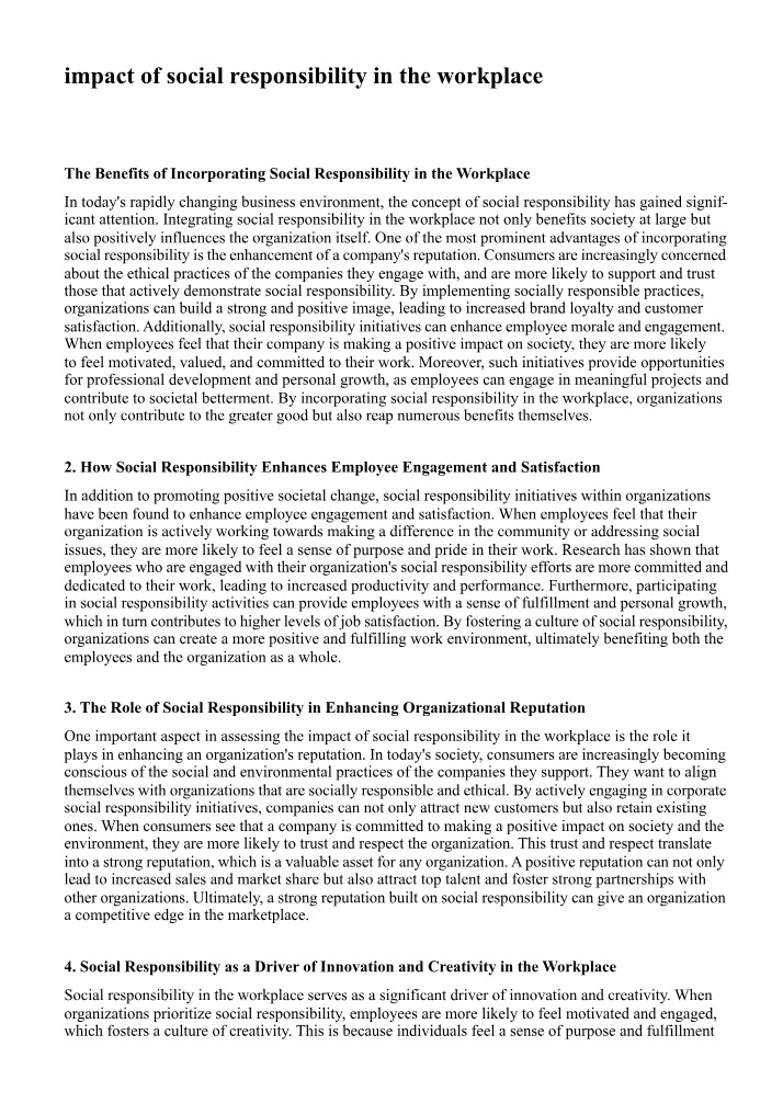 Workplace Impact of Social Responsibility Analysis