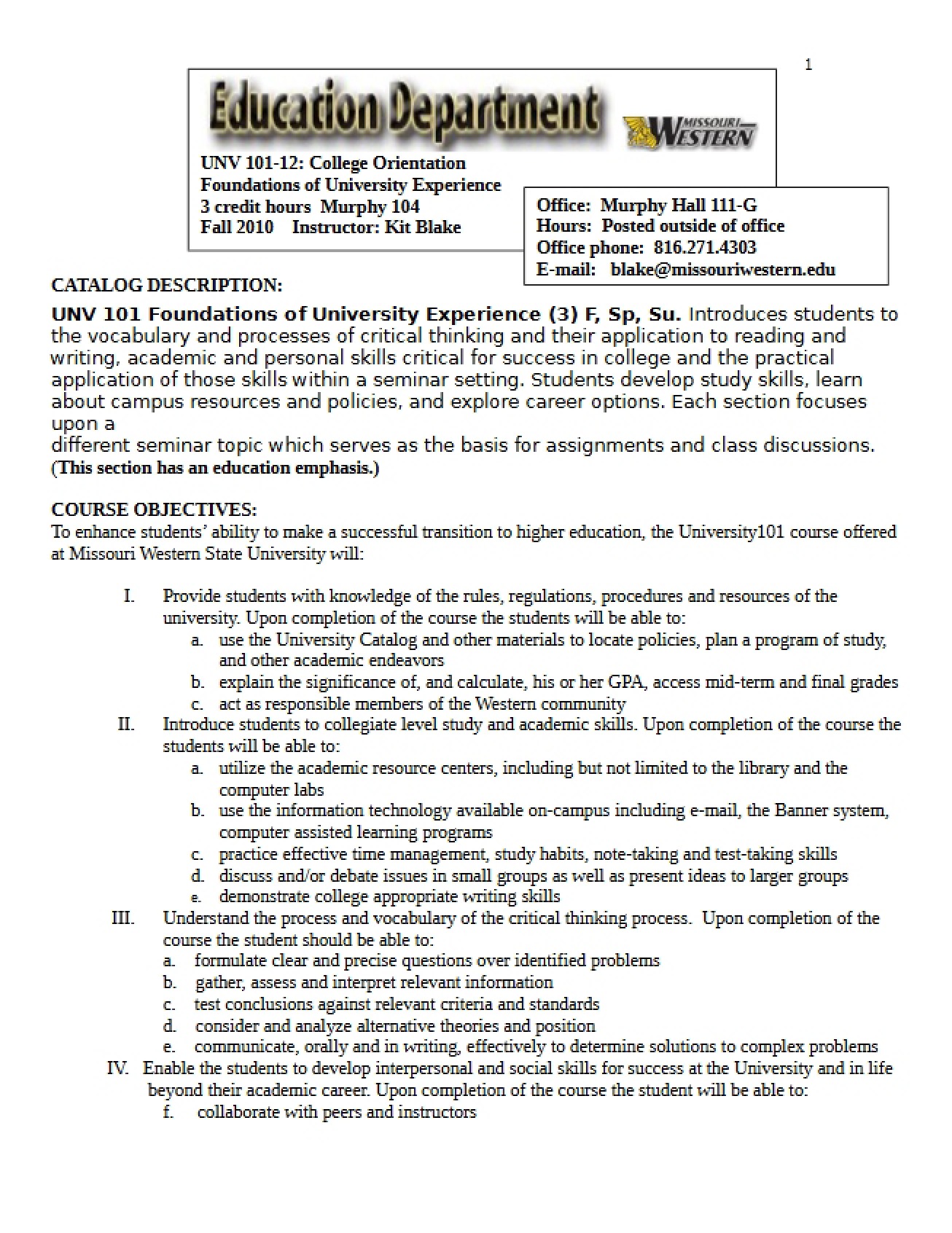 University Experience Syllabus