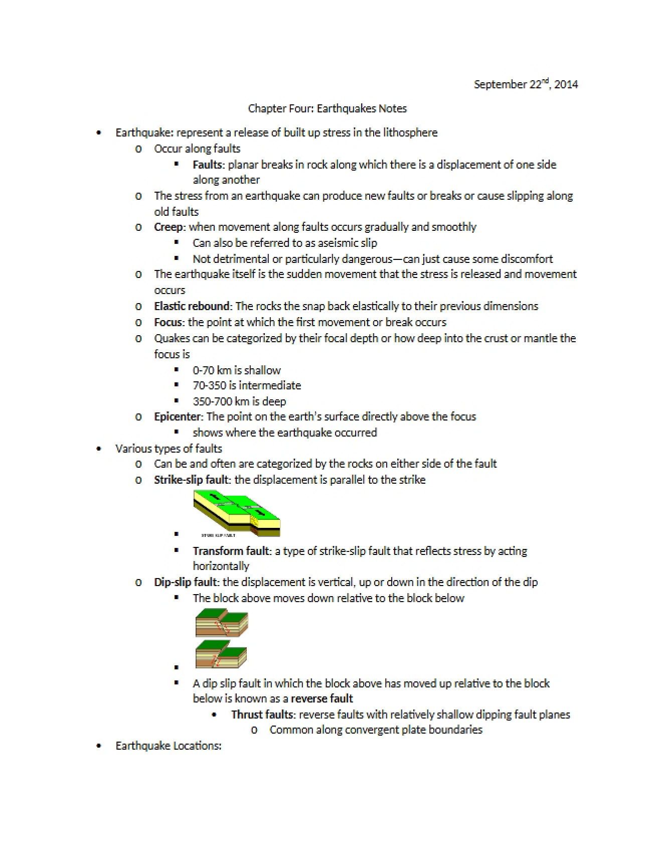 Notes on Earthquakes (Ch 4)