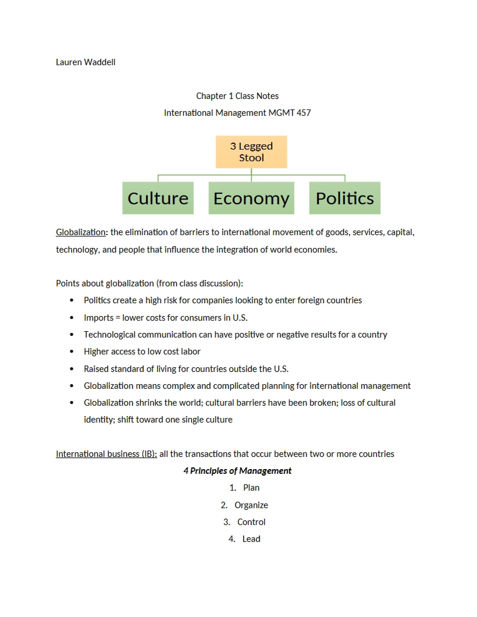 Class Notes for Chapter 1