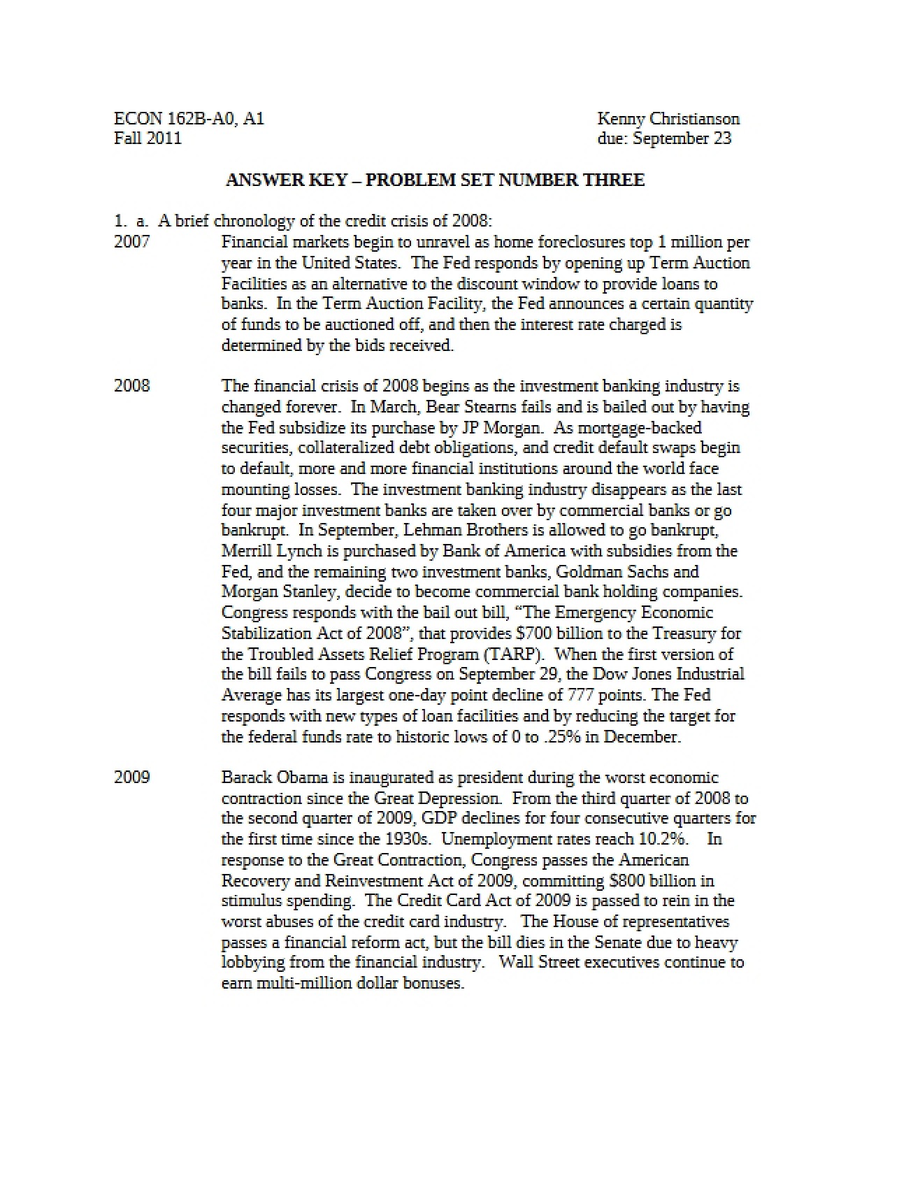 Solutions for Problem Set Three