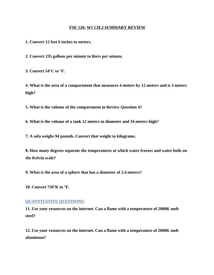 Feet Conversions and Calculations - FSE 120 Review