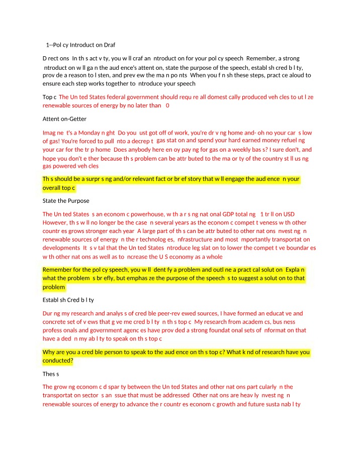 Worksheet for Policy Introduction