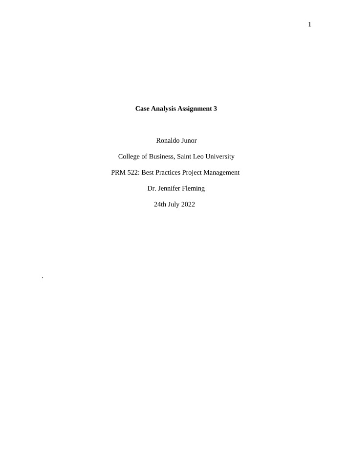 PRM 522 - Case Analysis Assignment 3