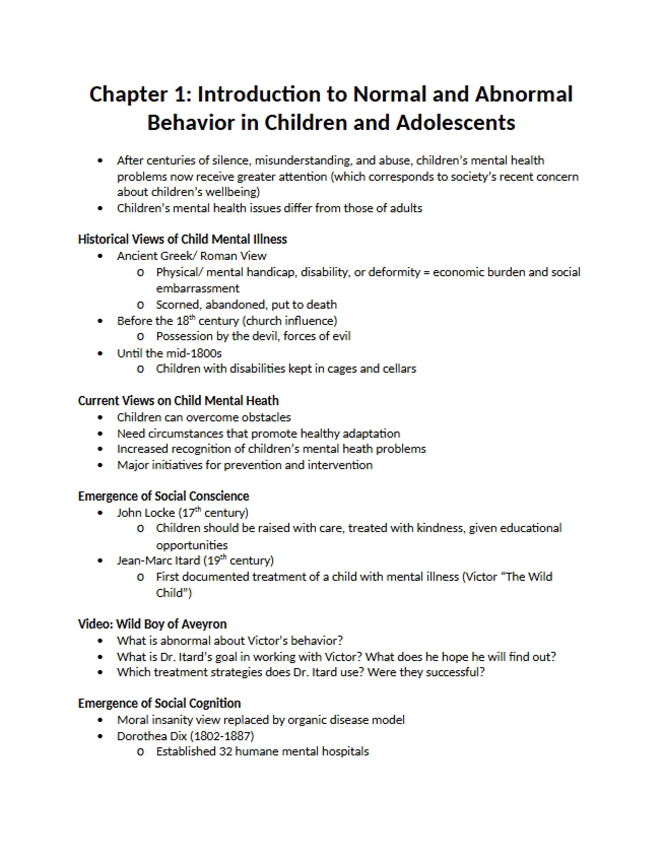 Child Mental Illness from a Historical Perspective