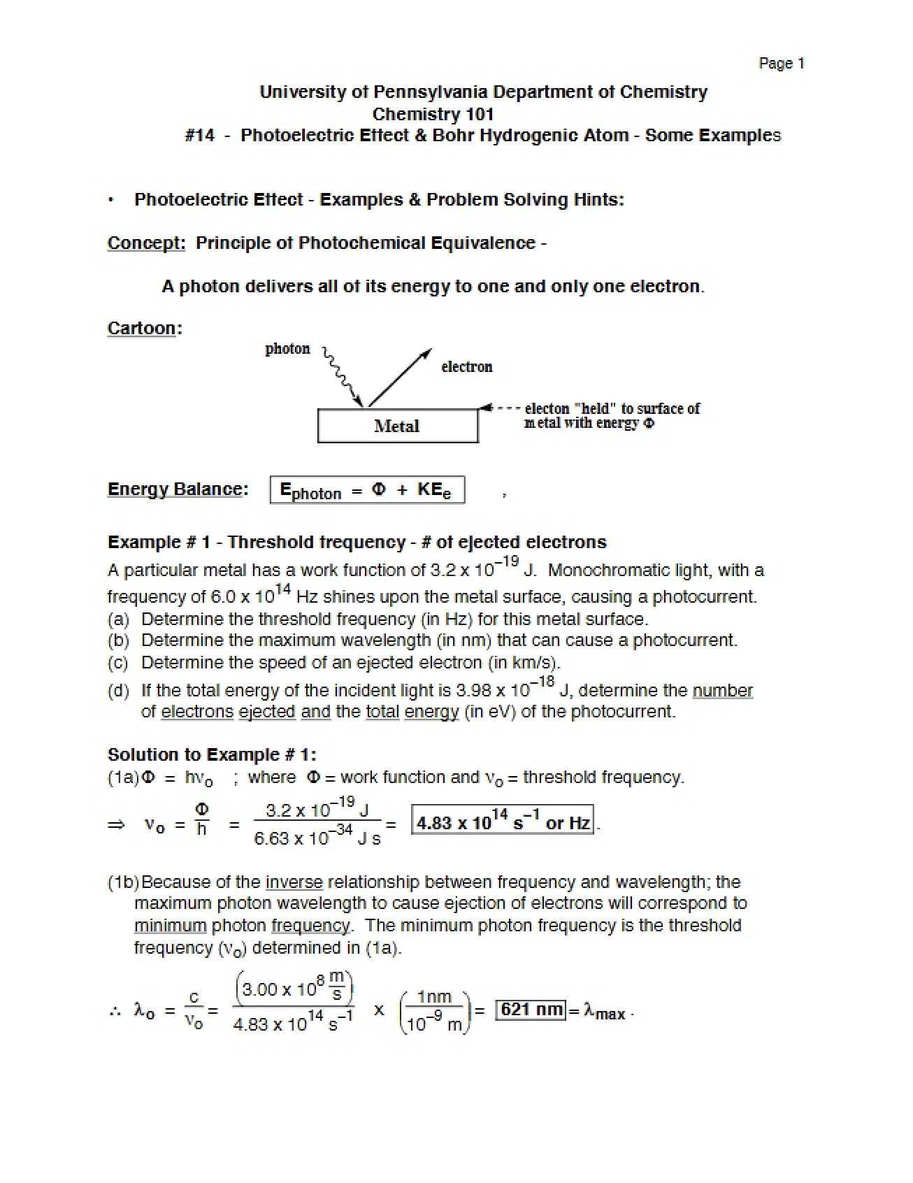 Bohr Hydrogenic Atom and Photoelectric Effect