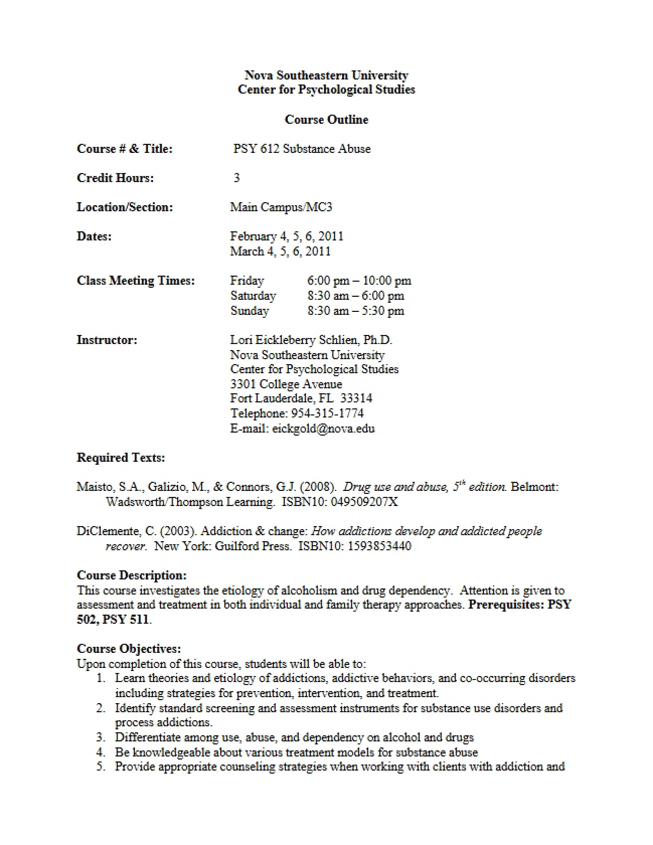 Syllabus for Substance Abuse Counseling