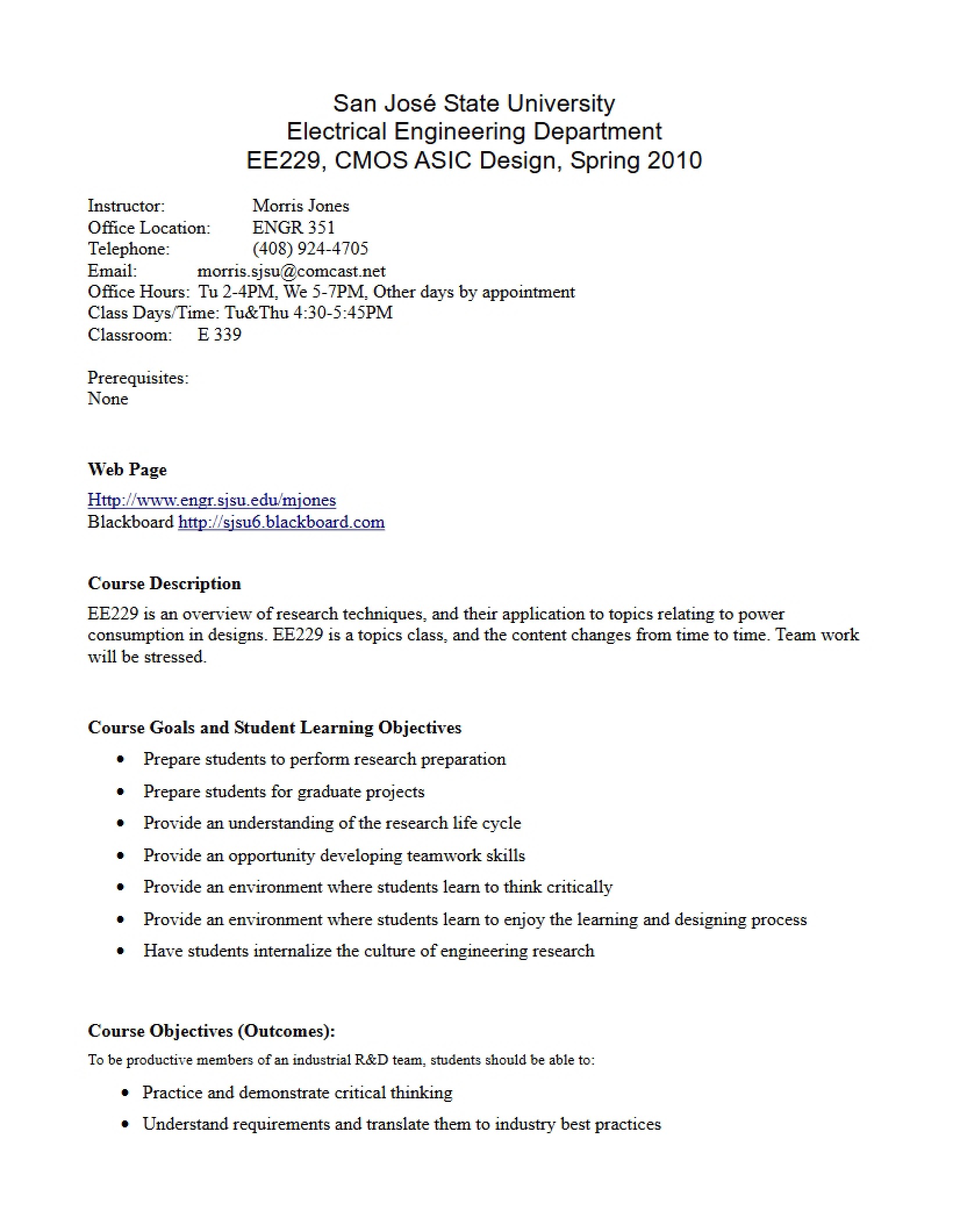 Course Outline for Advanced Microelectronics