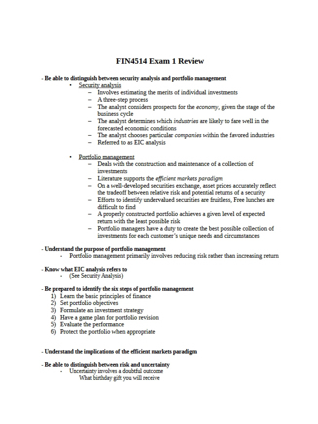 First Exam Review for Security Analysis