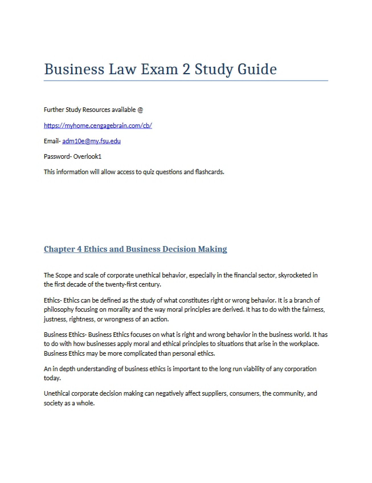 Study Guide for Business Law Second Exam
