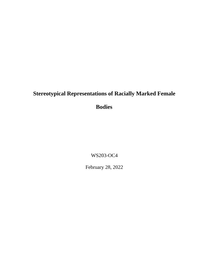 Racially Marked Female Bodies - Stereotypical Representations