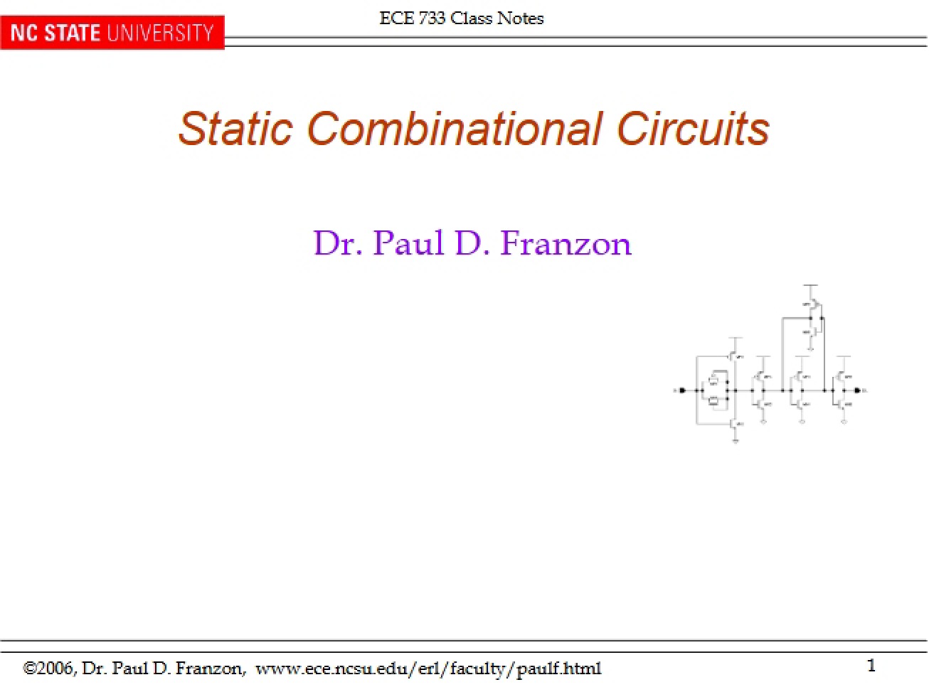 Static Combinational Logic Circuits