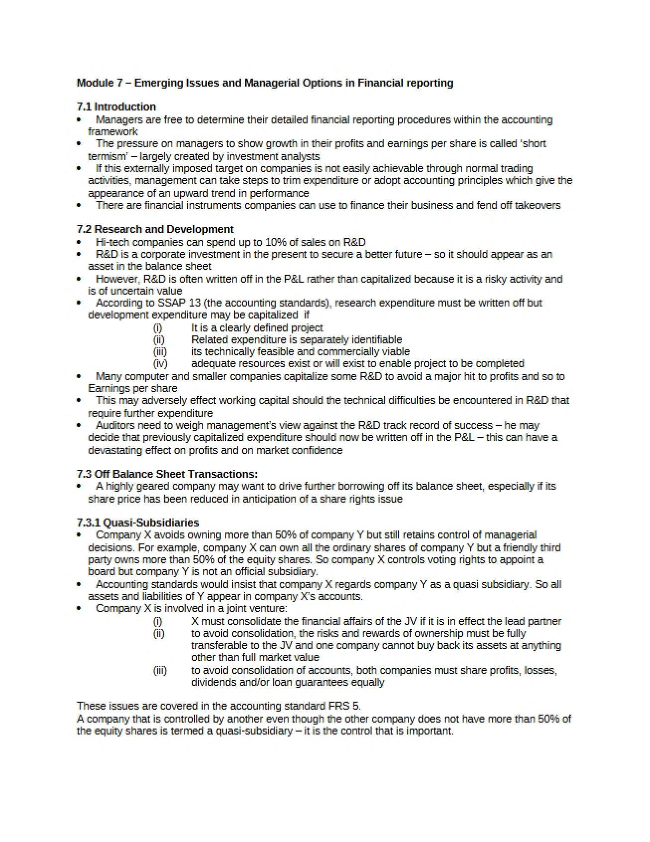 Financial Reporting Managerial Options and Emerging Issues