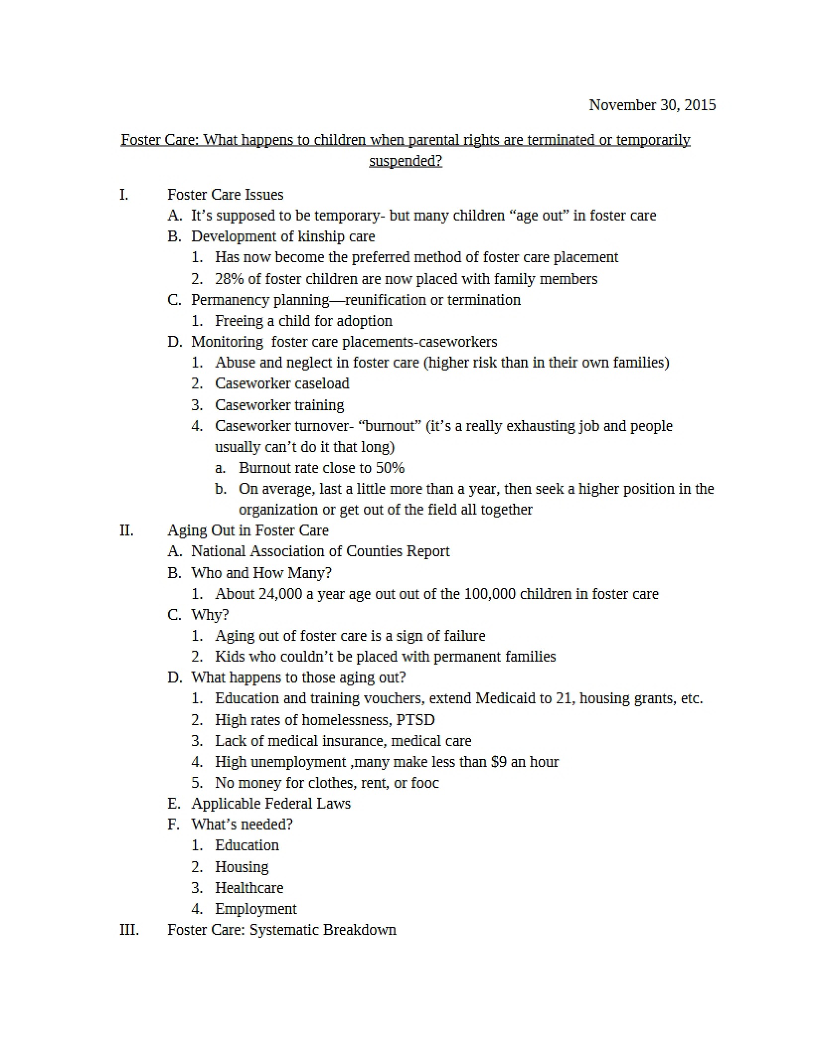 Care Systems for Foster Children