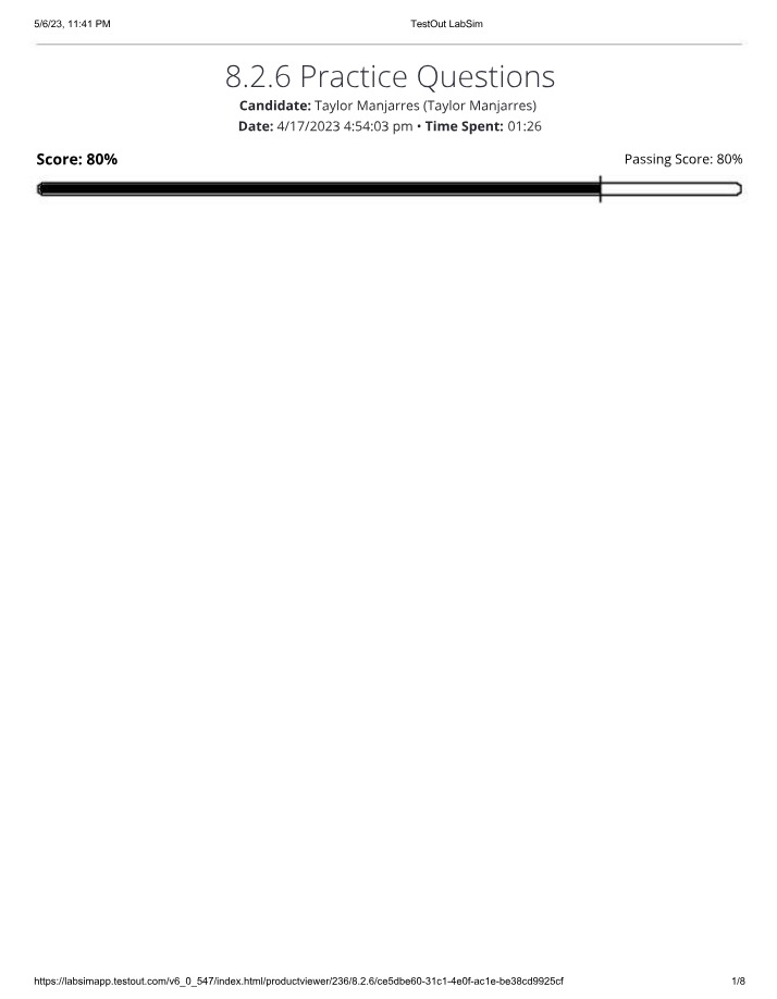 Practice Questions for TestOut LabSim 8.2.6