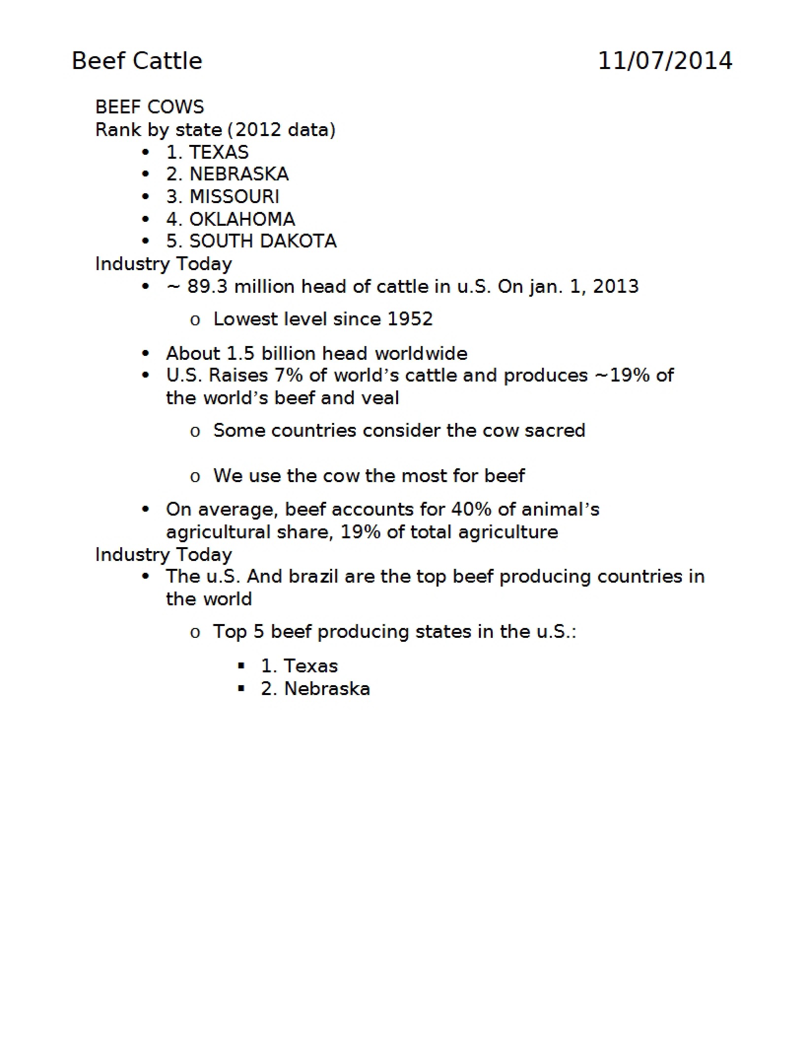Cattle Beef