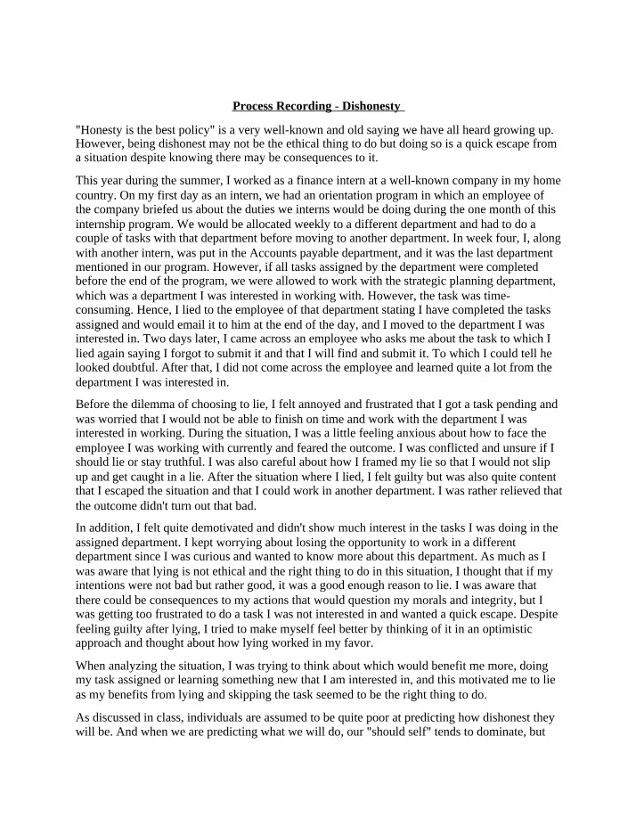 Process Recording on Dishonesty