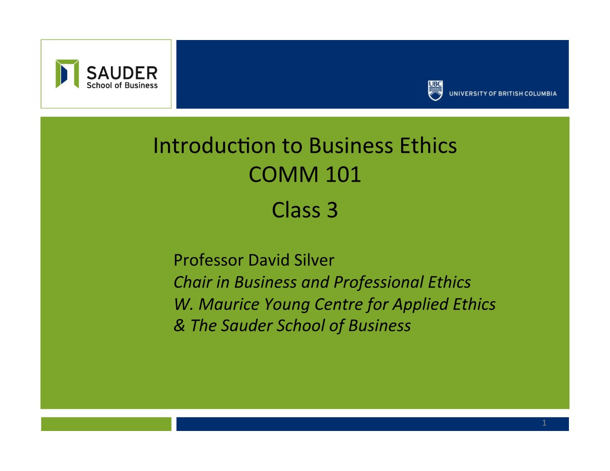 COMM 101 Class 3 - Introduction to Business Ethics