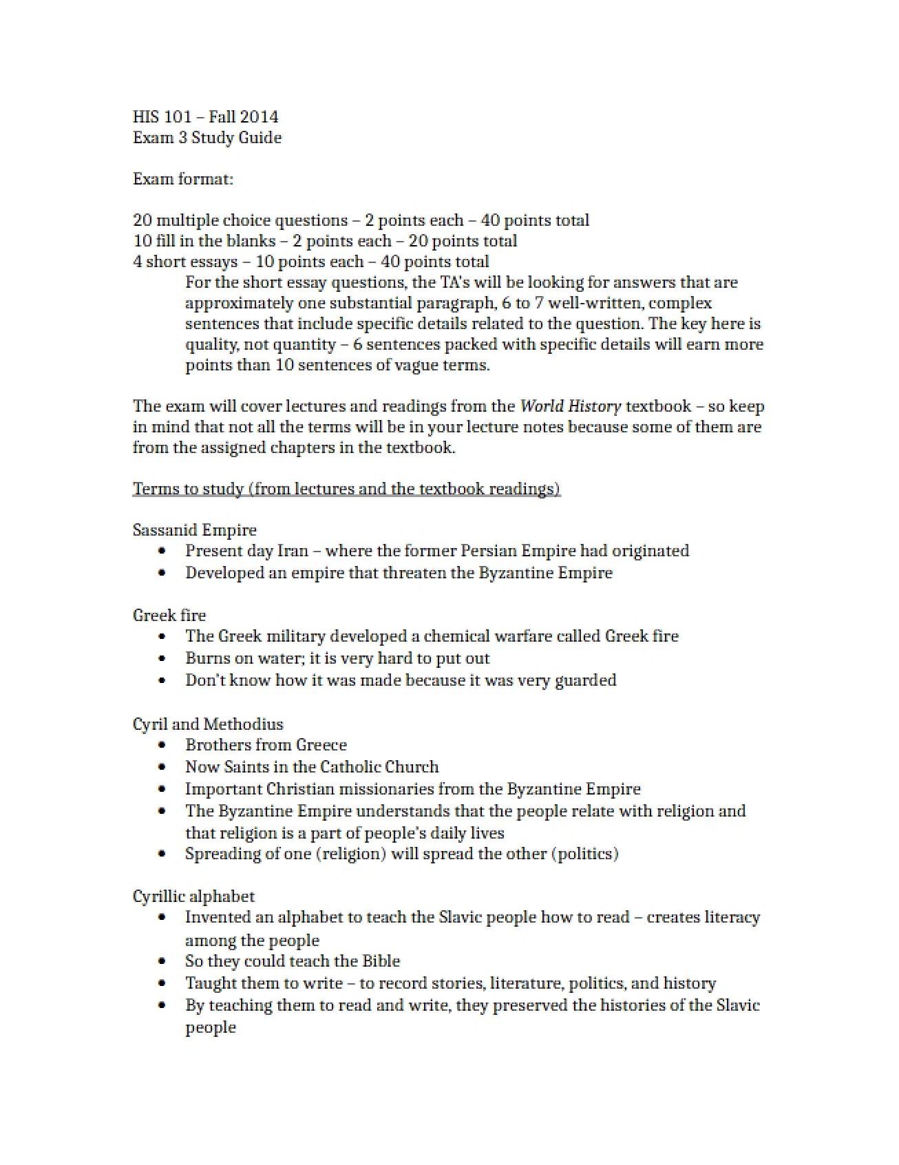 Third Exam Study Guide for World History