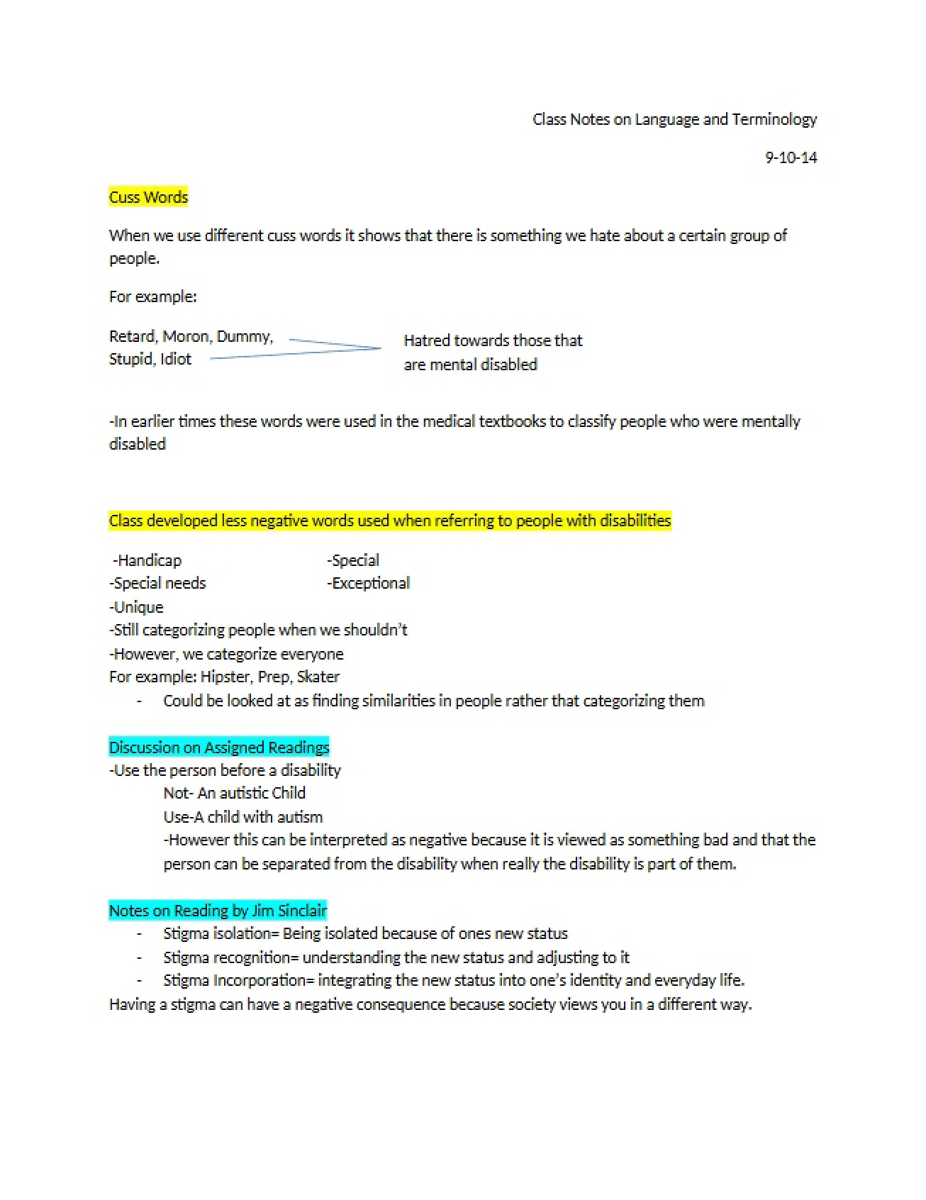 Notes on Disability Studies