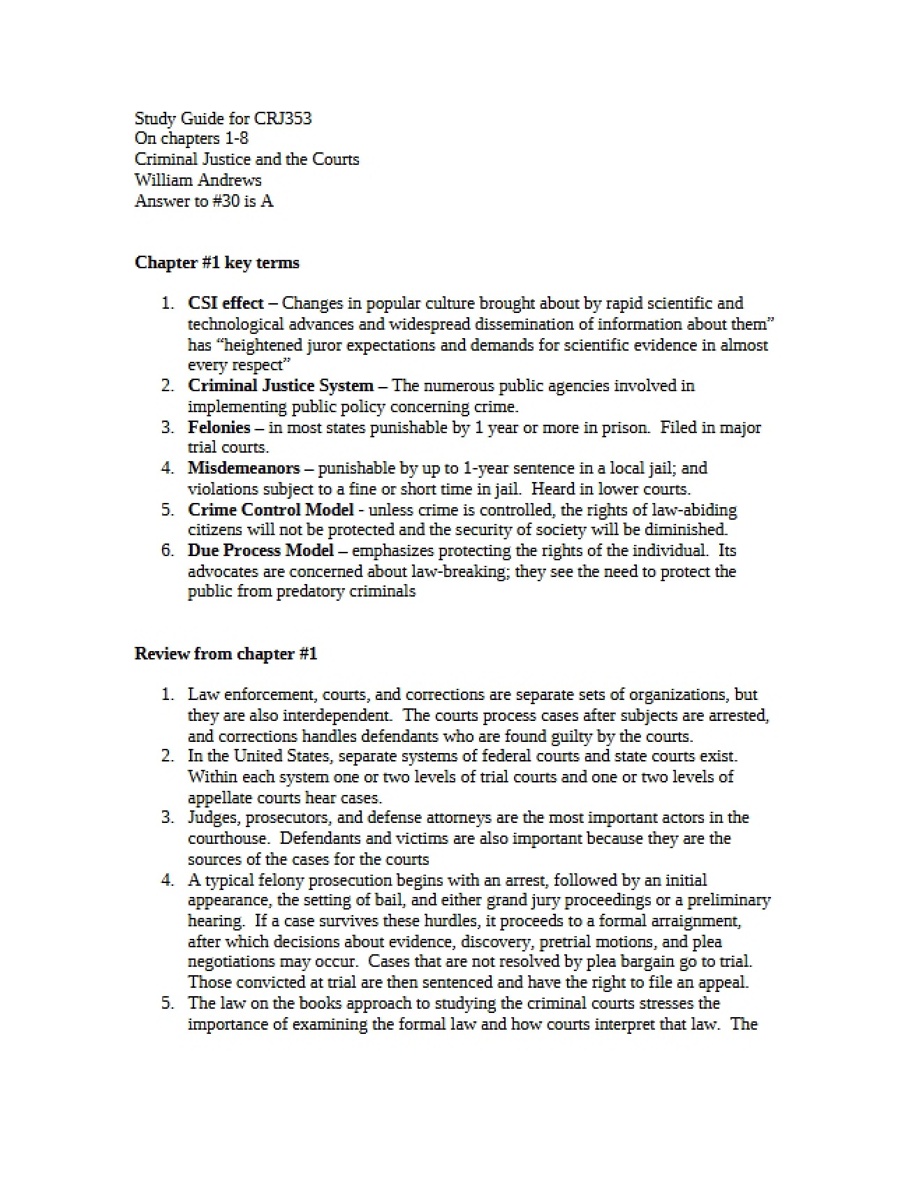 Criminal Courts Exam Guide