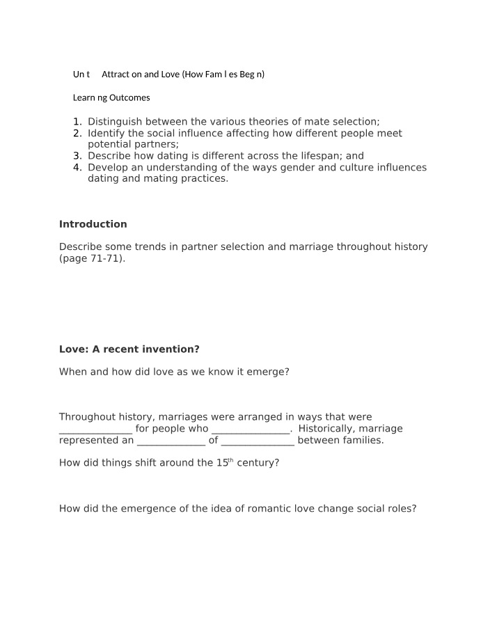 Partner Selection - The Evolution of Attraction and Love