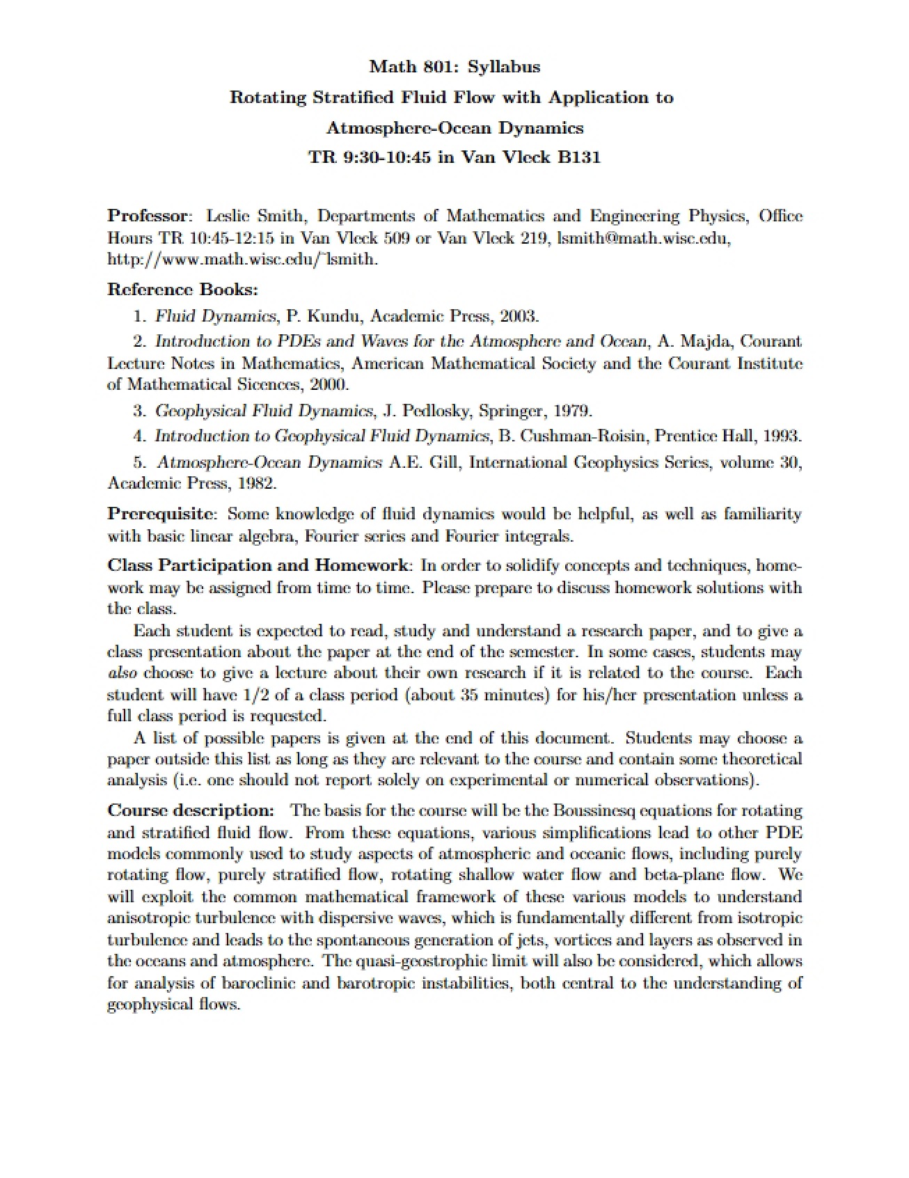 Syllabus for Math 801