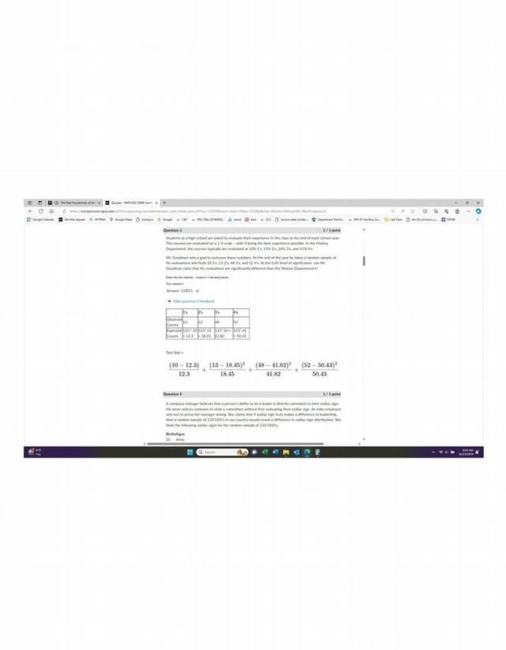 MATH 302 Quiz - Course Evaluations and Zodiac Signs