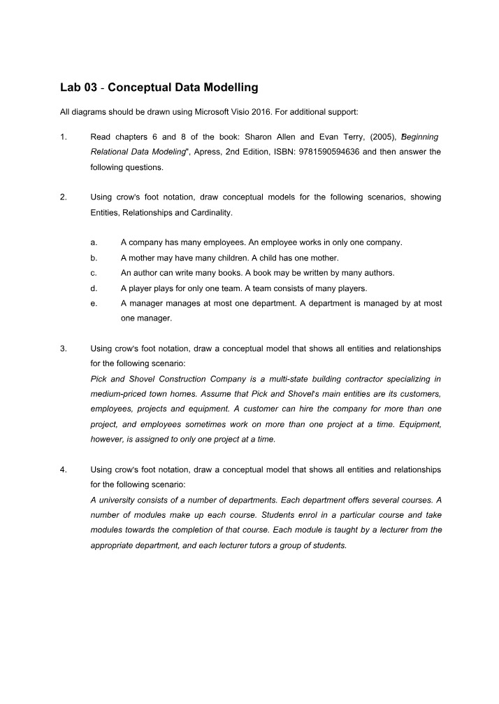 Conceptual Data Modelling - Diagrams and Scenarios
