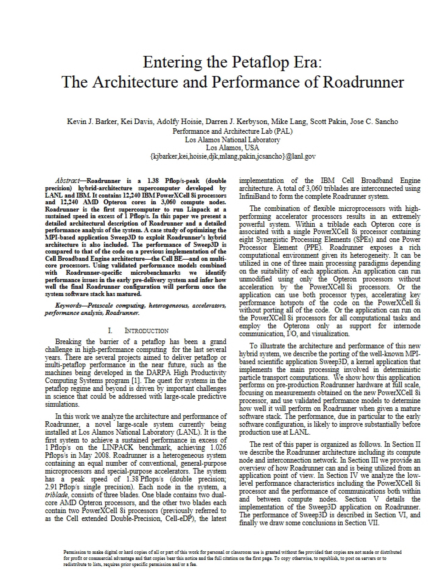 Roadrunner Performance and Architecture