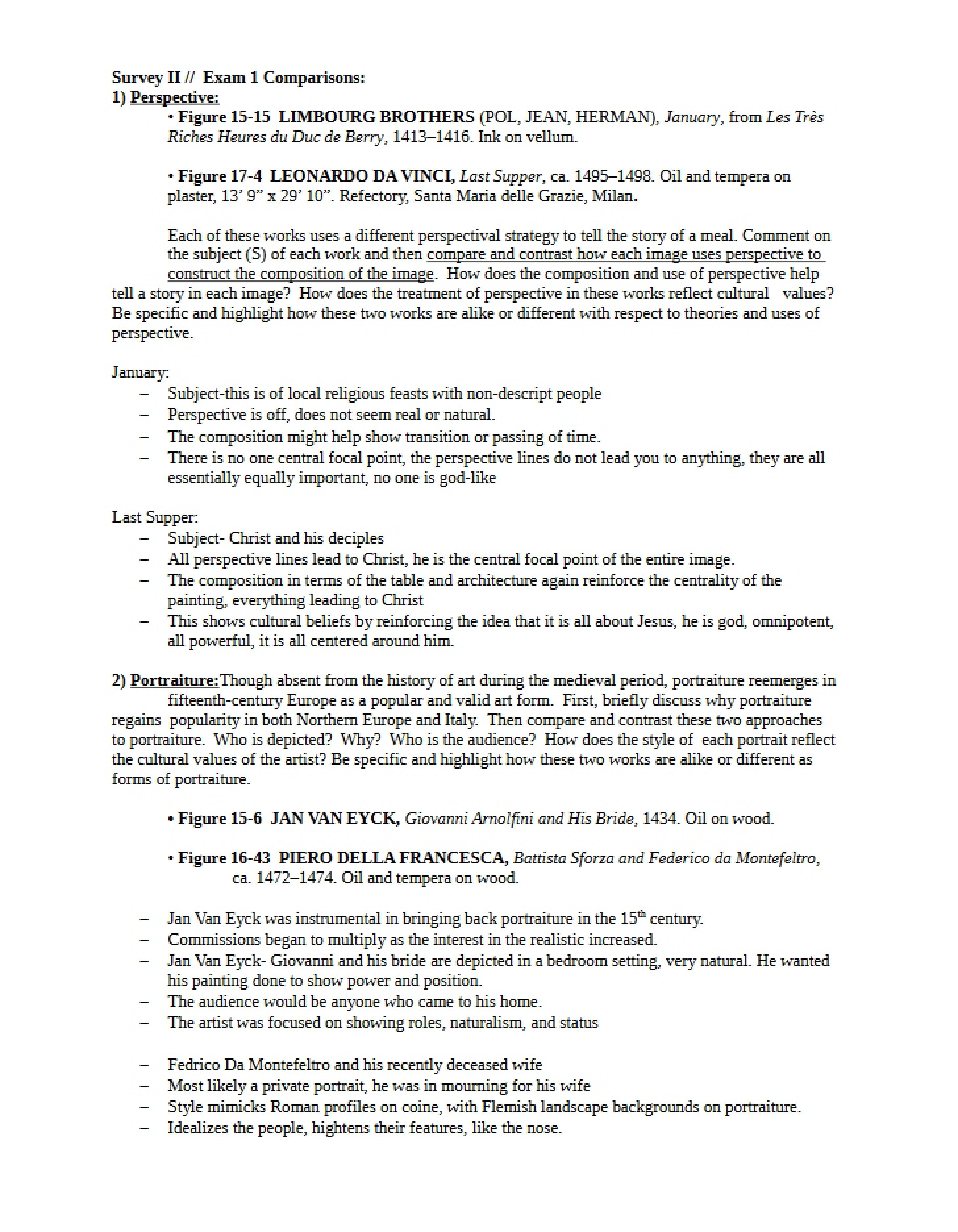 Comparisons for First Exam