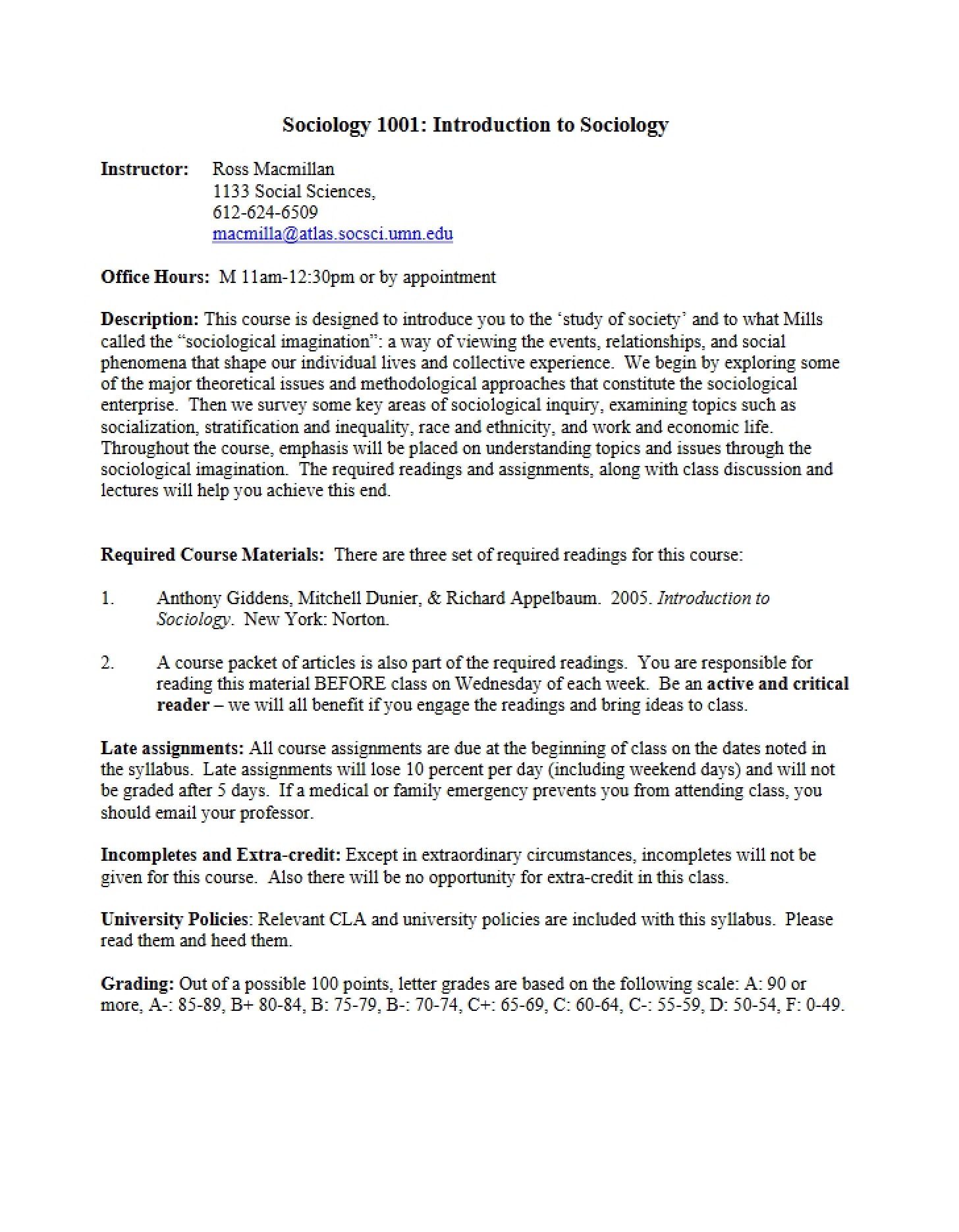 Academic Plan for SOC 1001