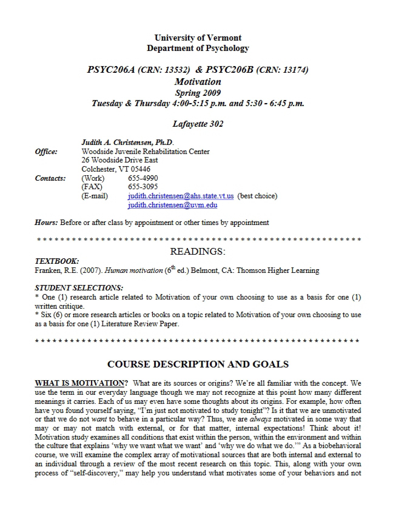 Course Plan Motivation