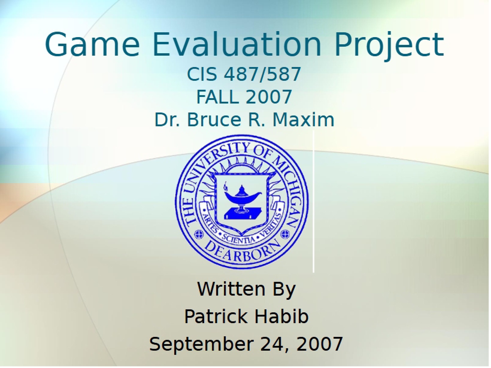 Project Evaluation of a Game