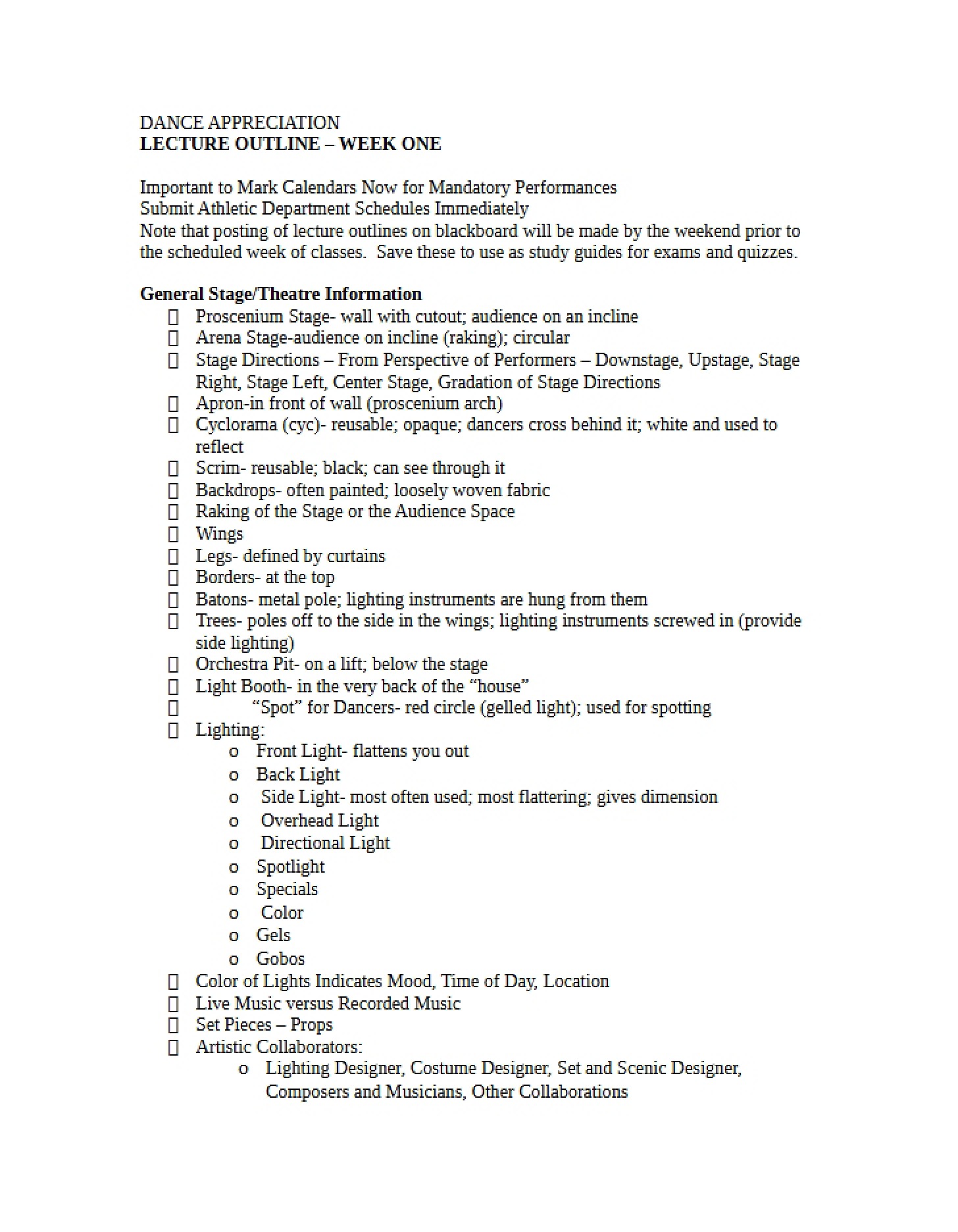 Notes from Week One Lecture