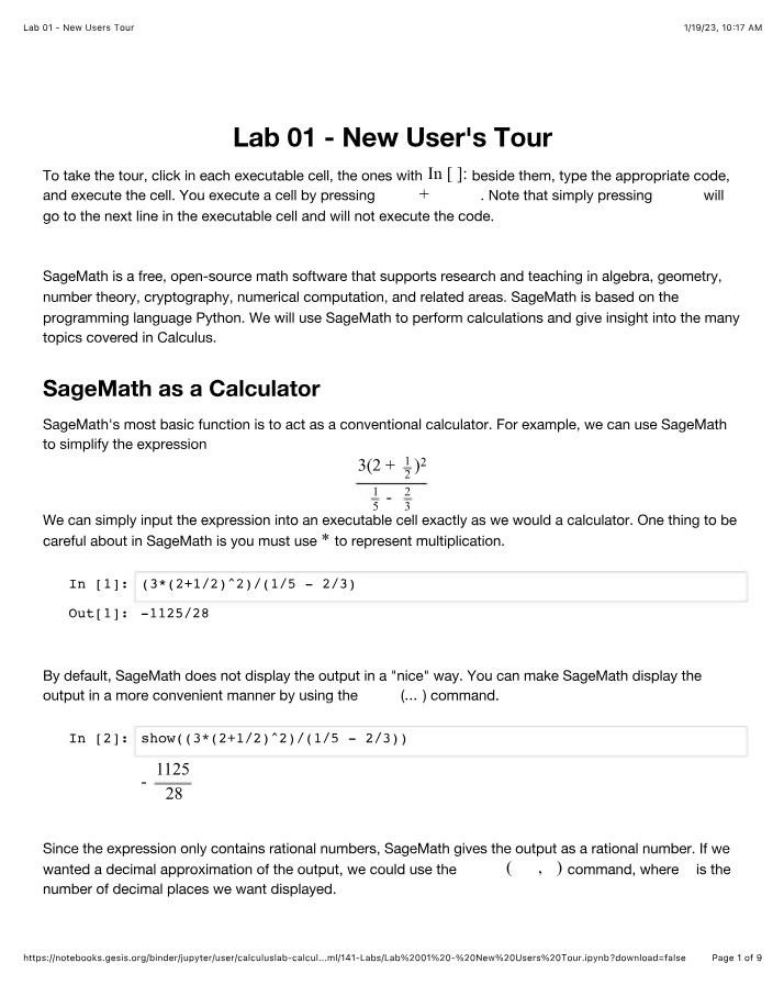 Lab 01 Tour for New Users