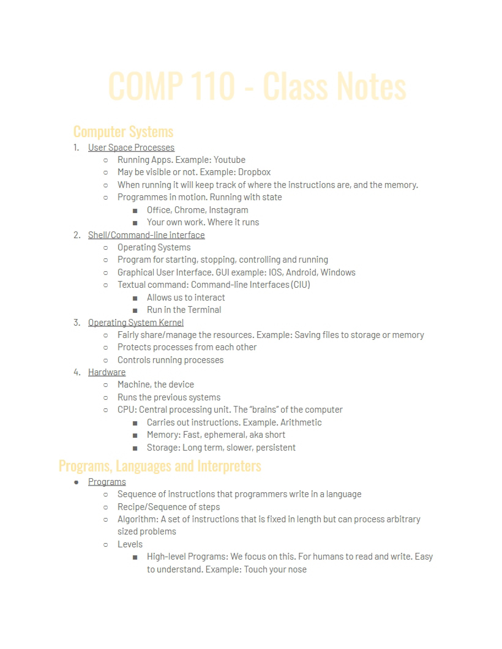 Notes for CompSci 110