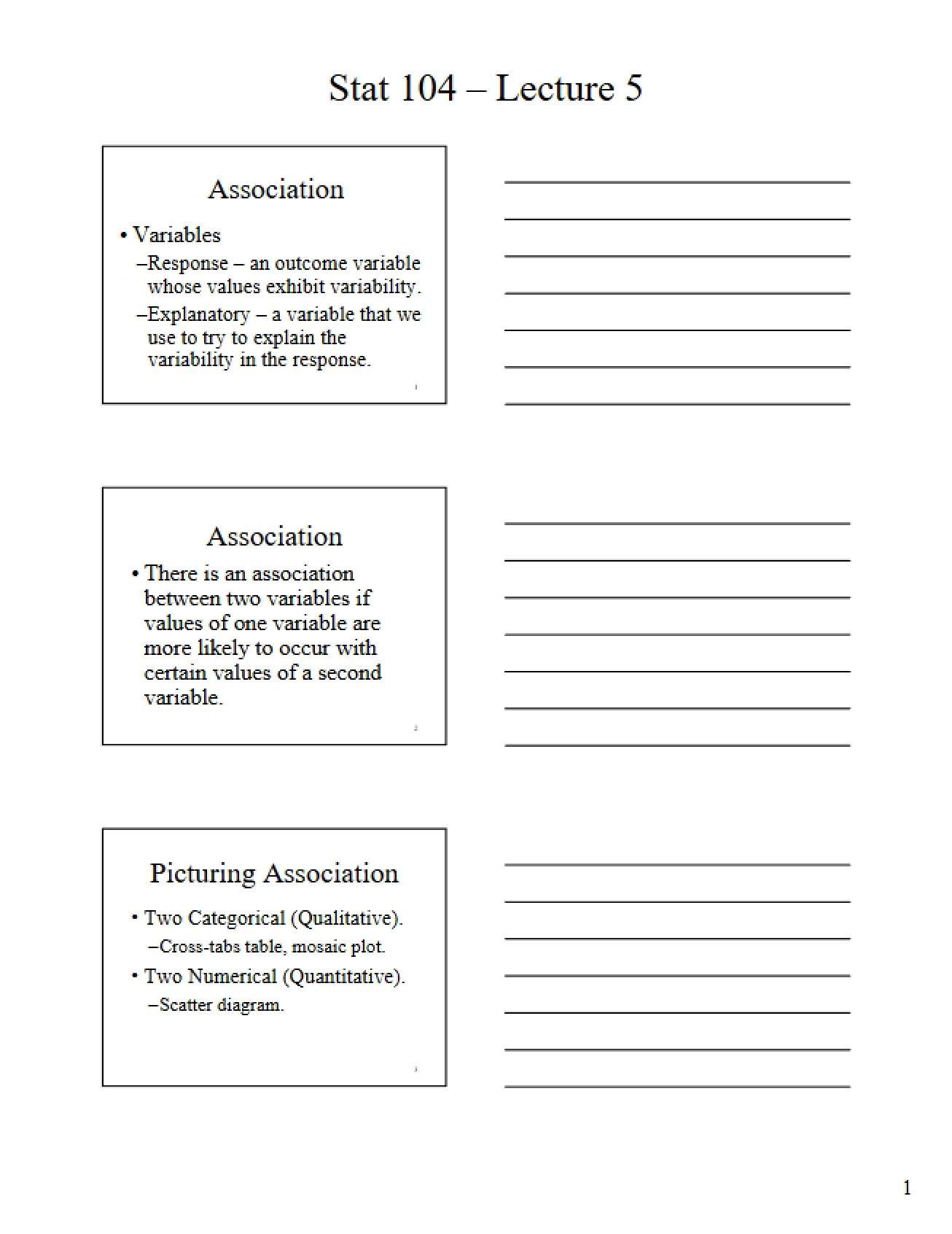 Fifth Lecture for Introduction to Statistics