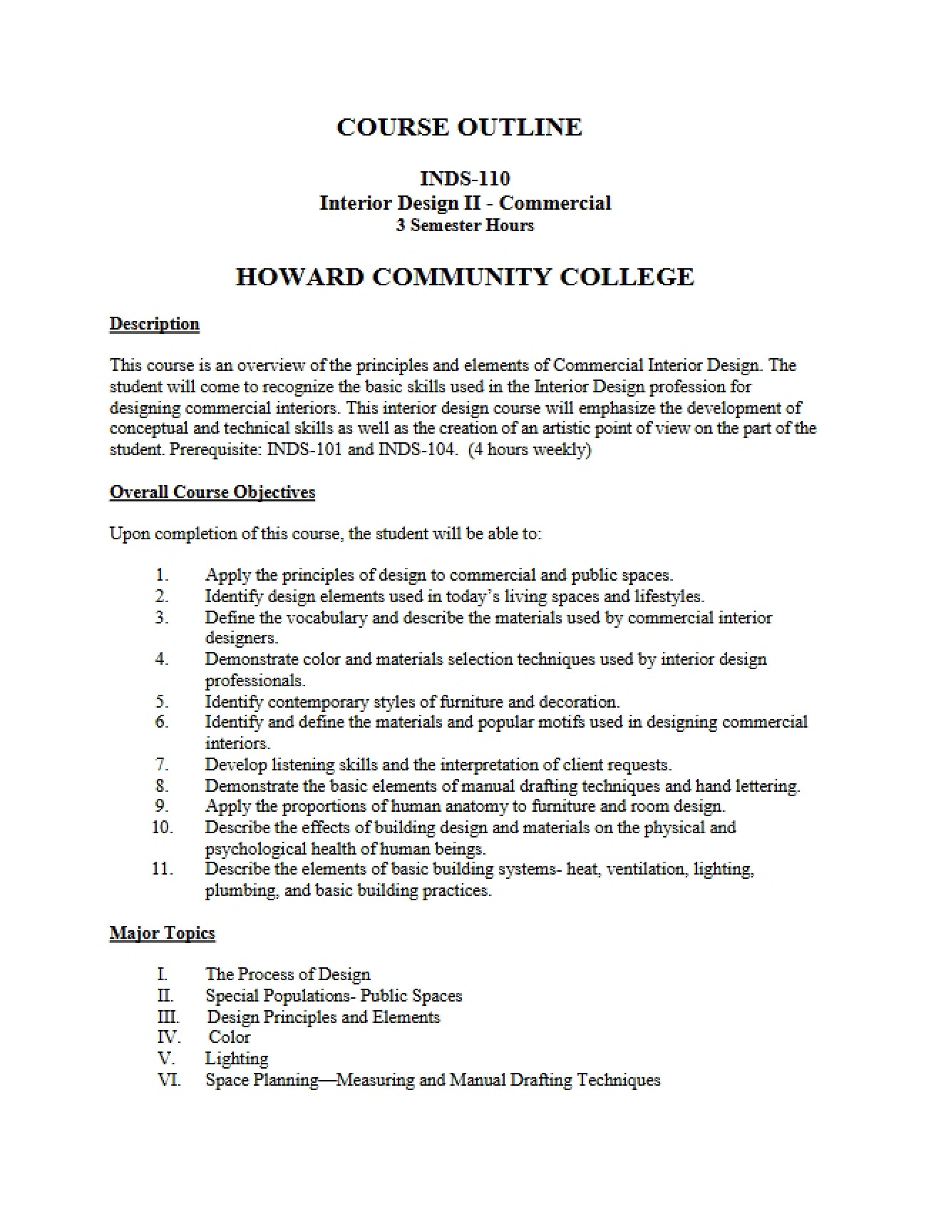 Course Outline for INDS 110