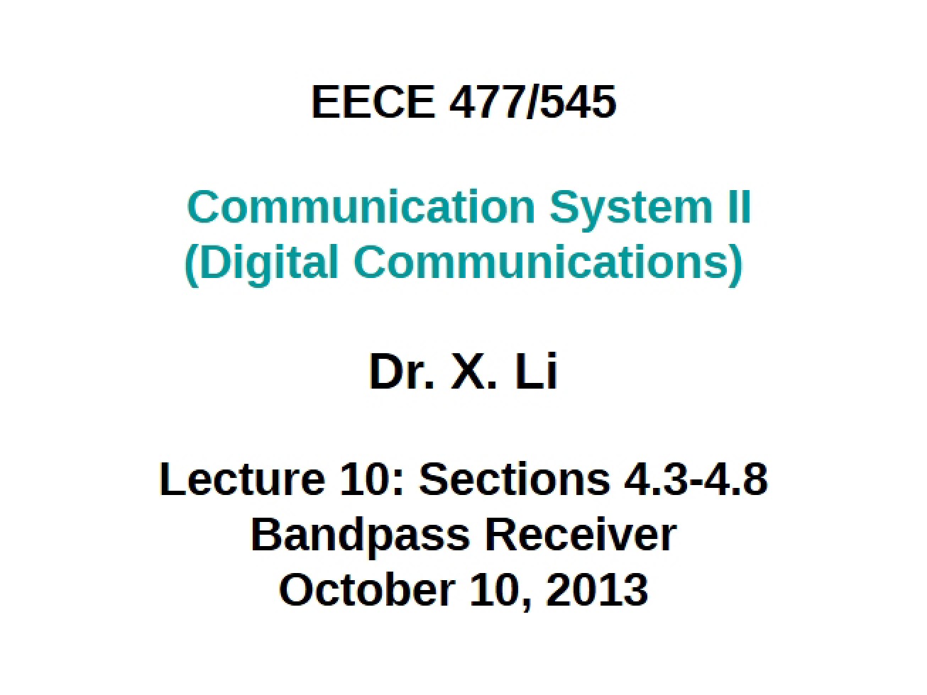 Digital Communications Bandpass Receiver Design