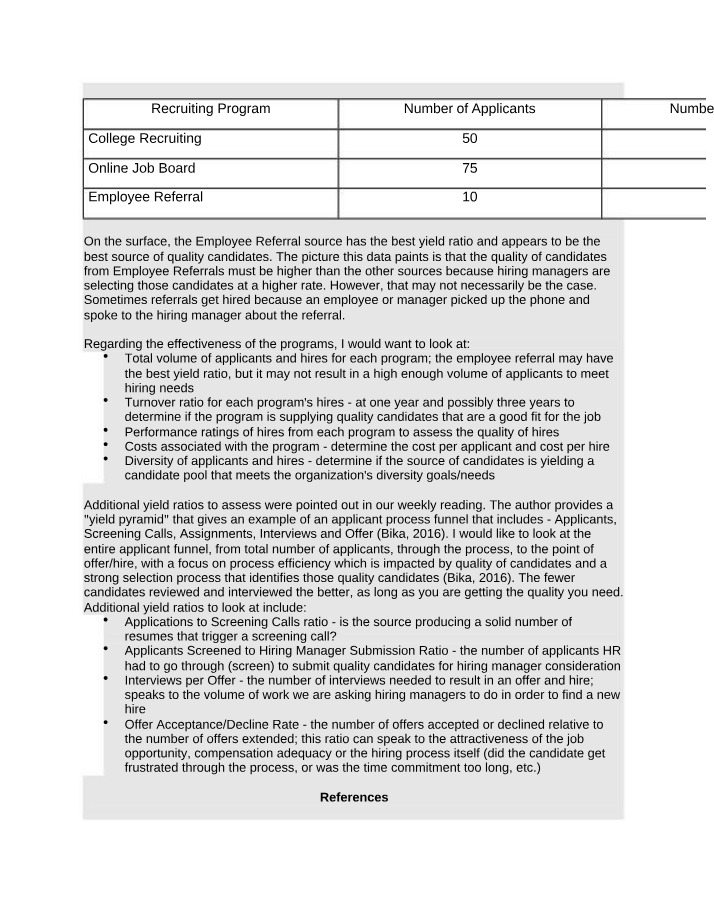 Yield Ratios and Quality Candidates in Recruiting Programs