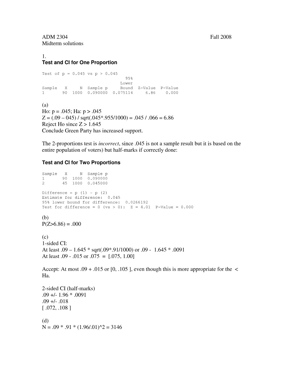ADM 2304 Midterm Solutions Overview