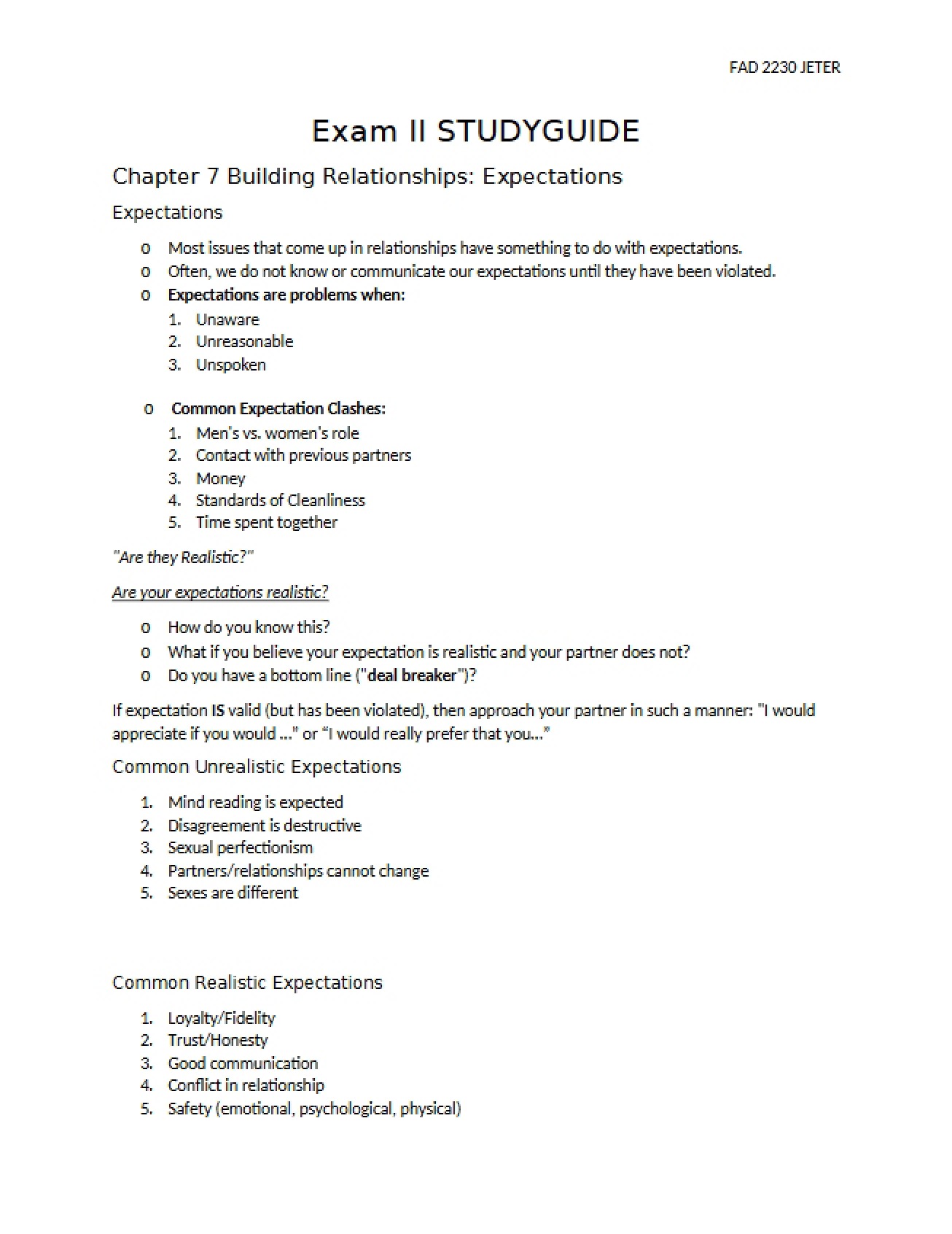 Role of Expectations in Building Relationships Chapter 7