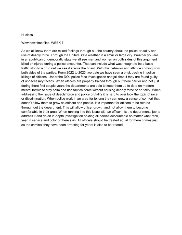 Week 7 Discussion - Police Brutality and Use of Deadly Force