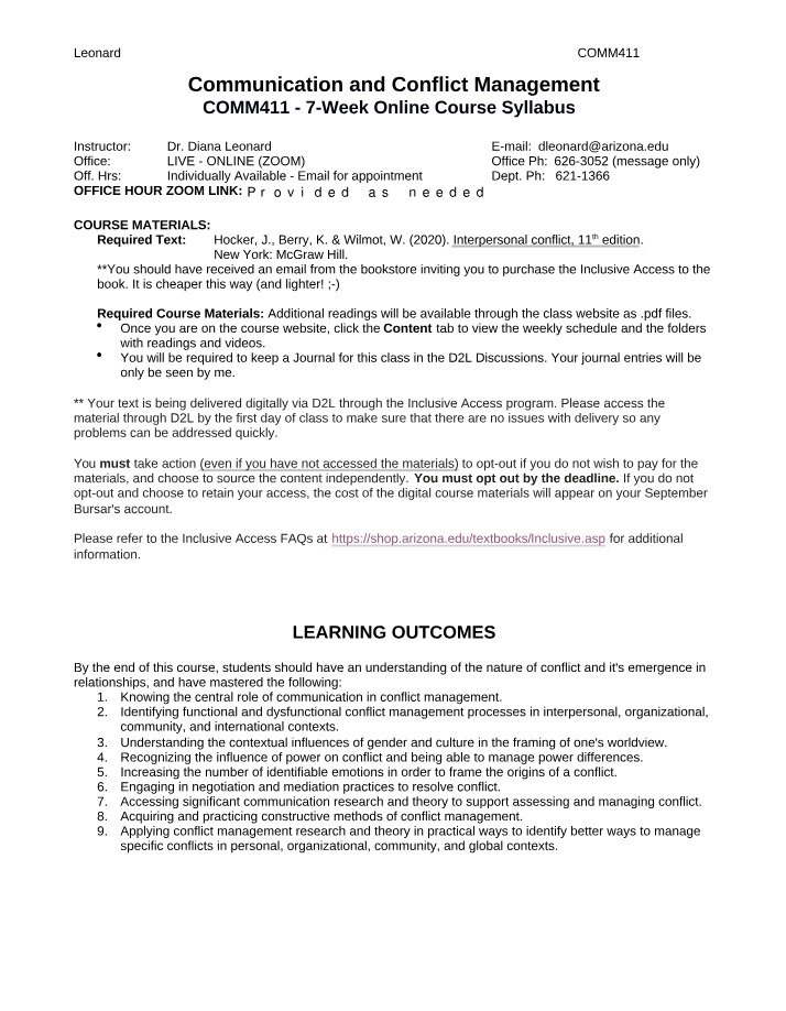 Course Overview - Interpersonal Conflict Management