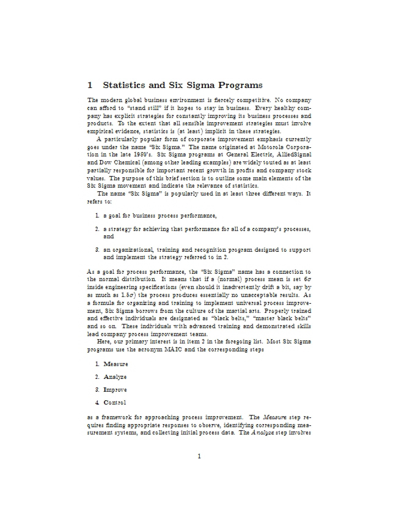 Overview of Six Sigma Programs and Statistics