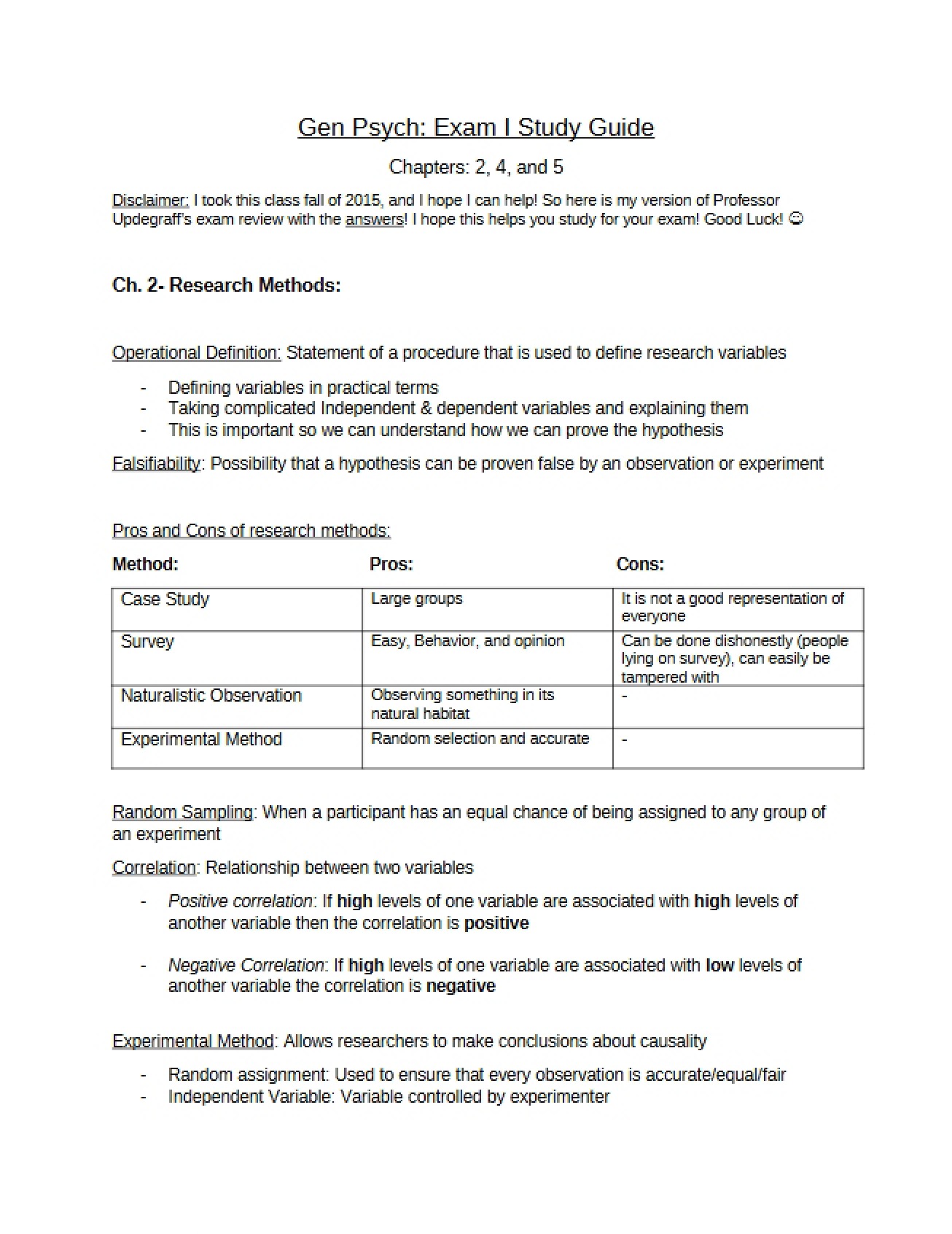 Exam 1 Guide (Gen Psych)