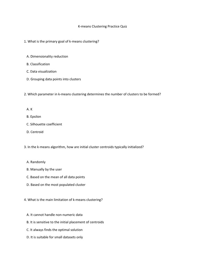Practice Quiz for K-means Clustering