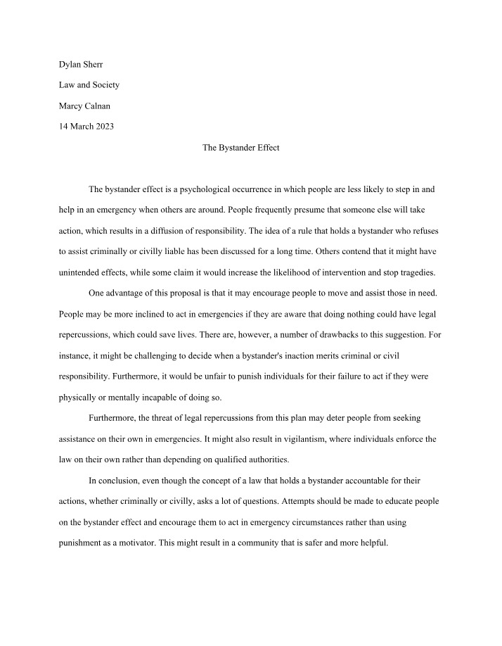Writing Assignment on the Bystander Effect