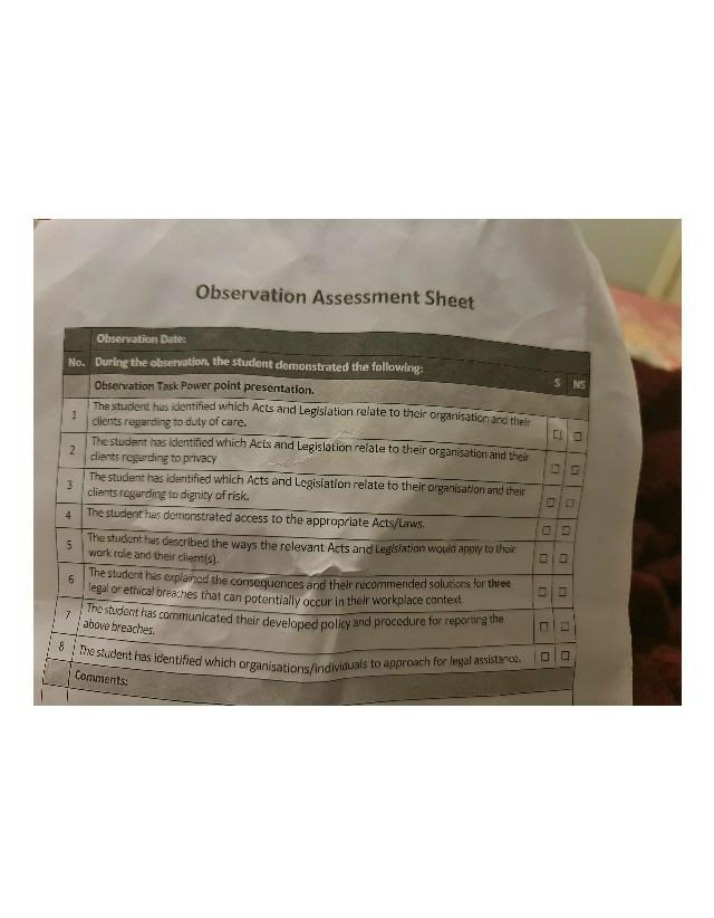 Assessment Sheet for Observations